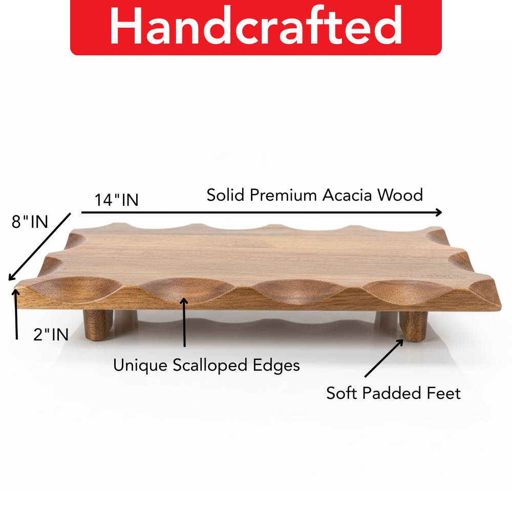Scalloped Handcrafted Acacia Wood Pedestal Riser