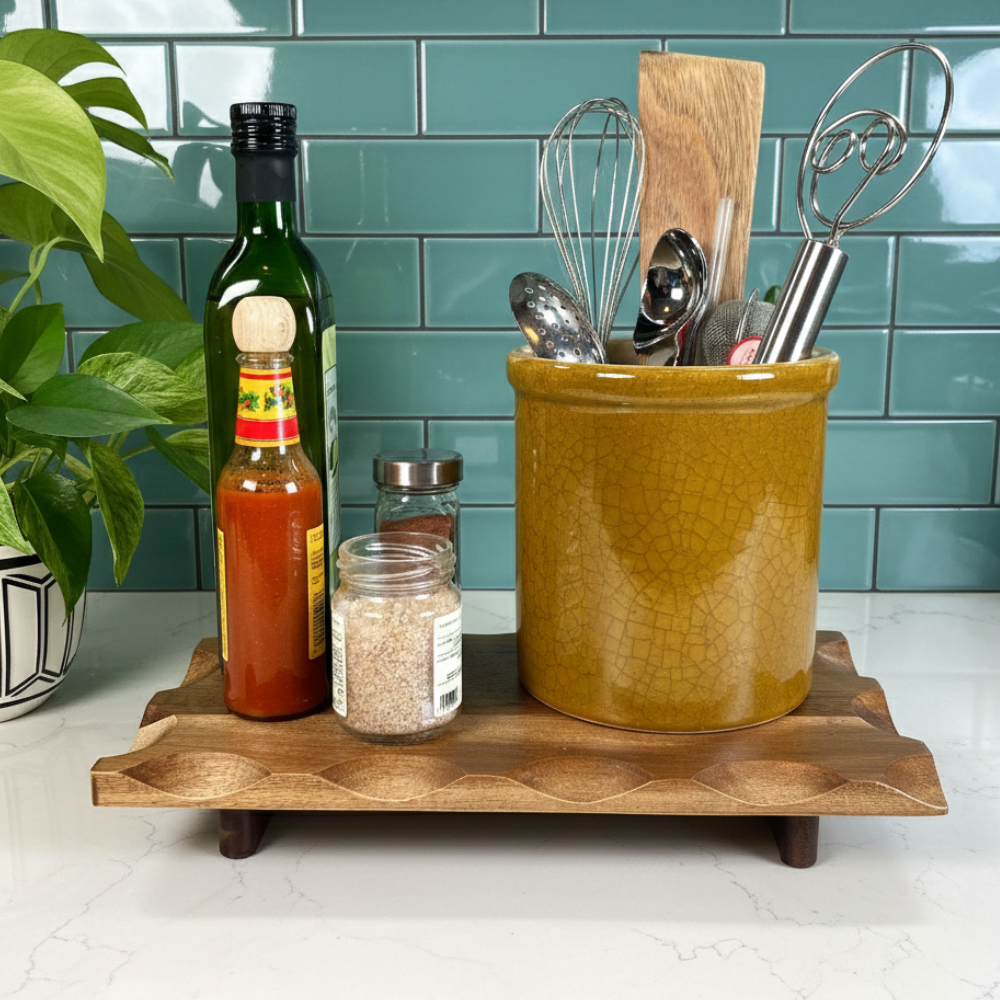 Scalloped Handcrafted Acacia Wood Pedestal Riser