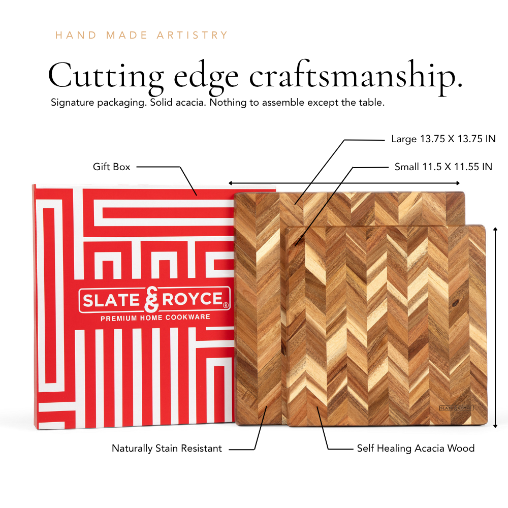 Herringbone Acacia Wood Cutting Board Set of 2