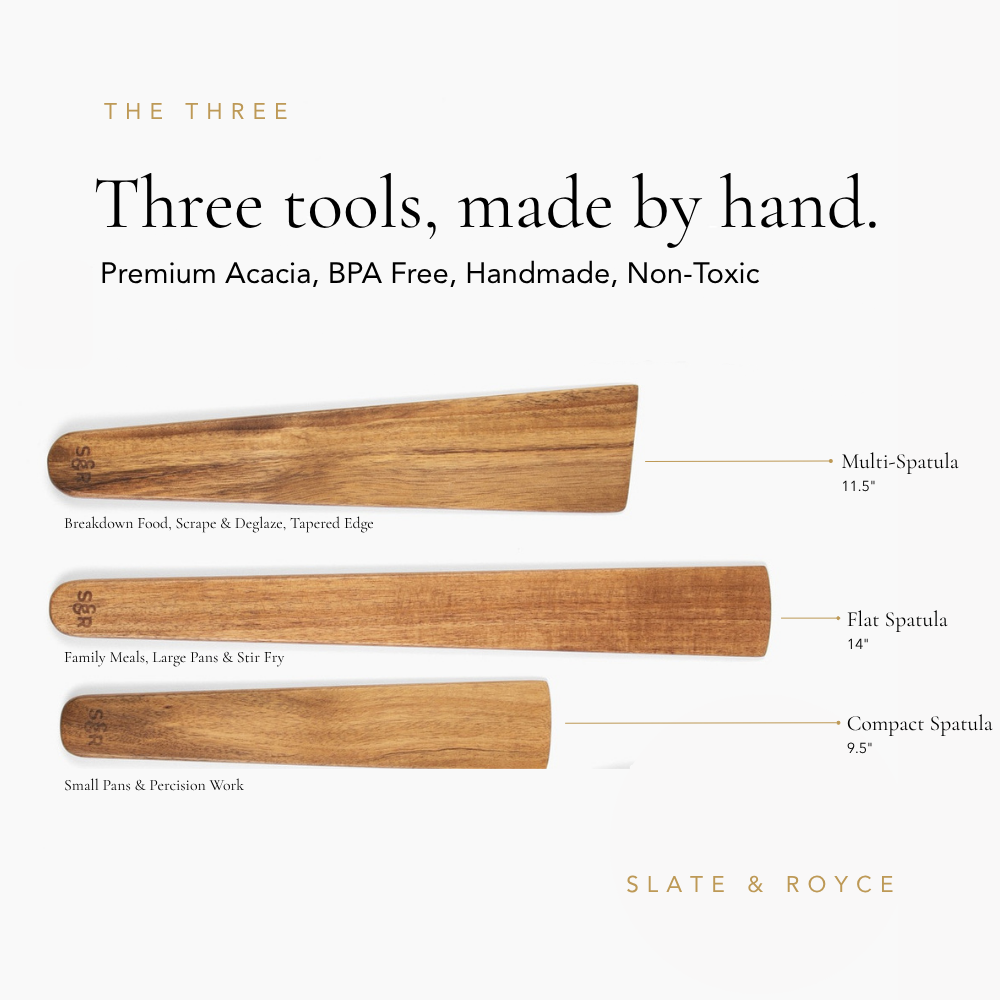 3-Piece Flat Wooden Spatula Set