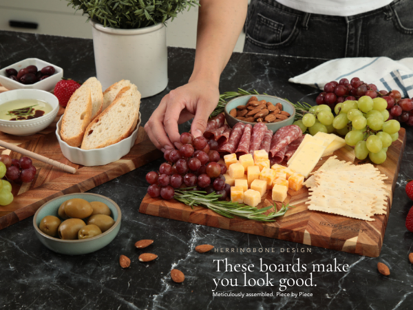 Herringbone Acacia Wood Cutting Board Set of 2
